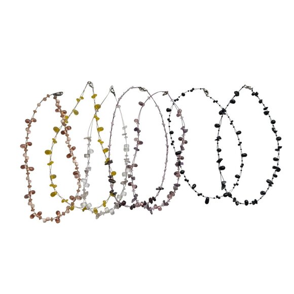 Choker Necklace Lot of 7 Floating Stones Beaded Chip Cord Double Strand 18" - Picture 11 of 16